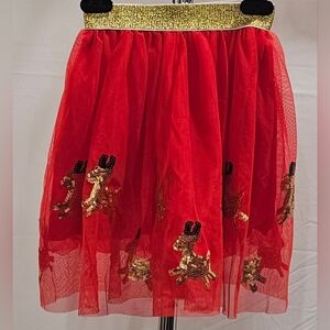 Girls 5-6 Red & Gold Sequined Ballerina Tule Skirt